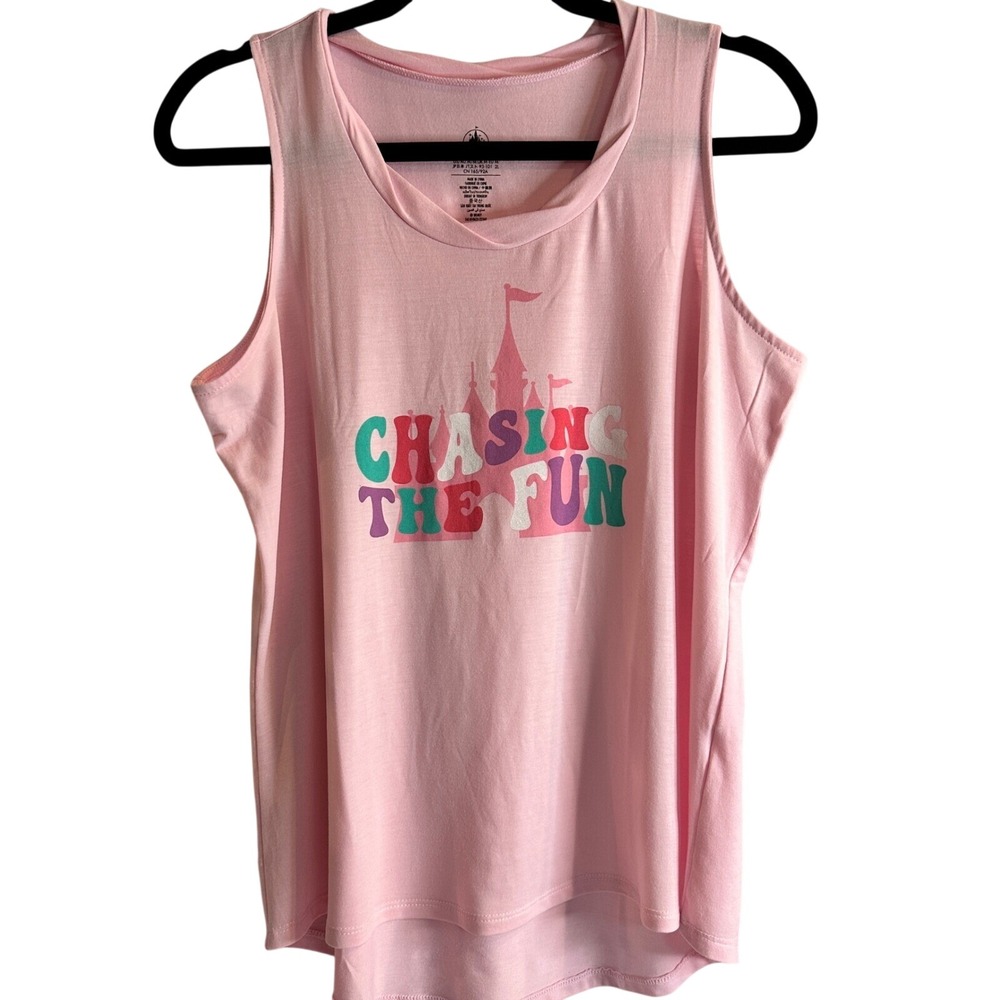 Disney Chasing The Fun Tank Top Sleeveless Graphic‎ Print Pink Womens Medium